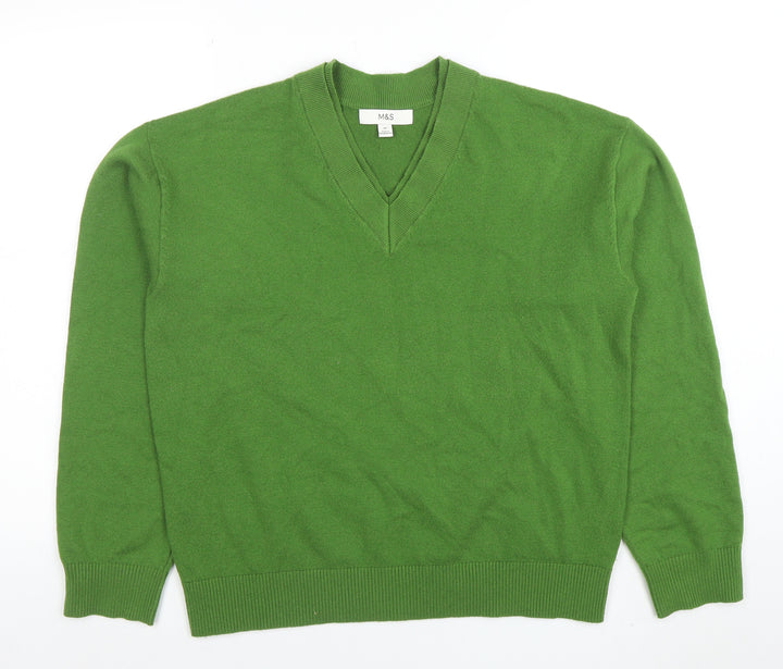 Marks and Spencer Men’s Green Wool Blend V-Neck Jumper Size M