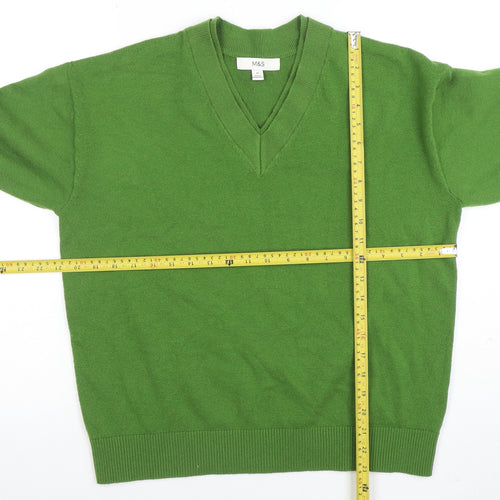 Marks and Spencer Men’s Green Wool Blend V-Neck Jumper Size M
