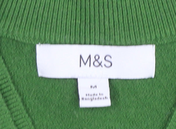 Marks and Spencer Men’s Green Wool Blend V-Neck Jumper Size M