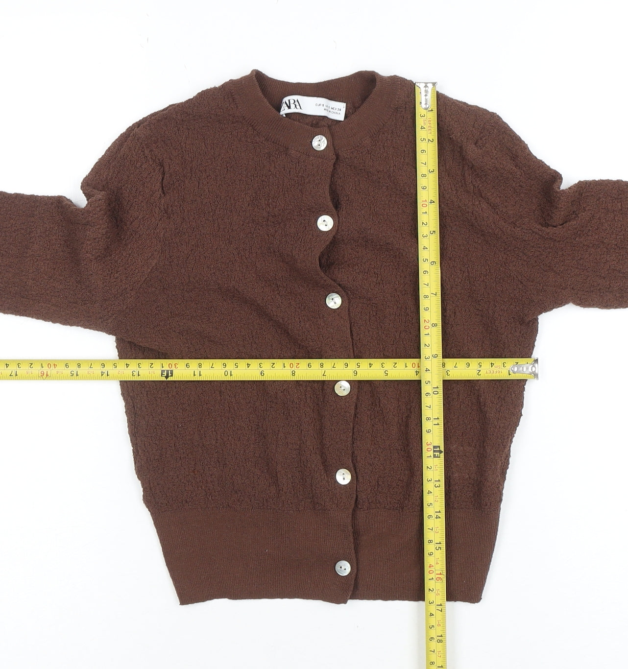 ZARA Women Brown Knit Button Cardigan Size S