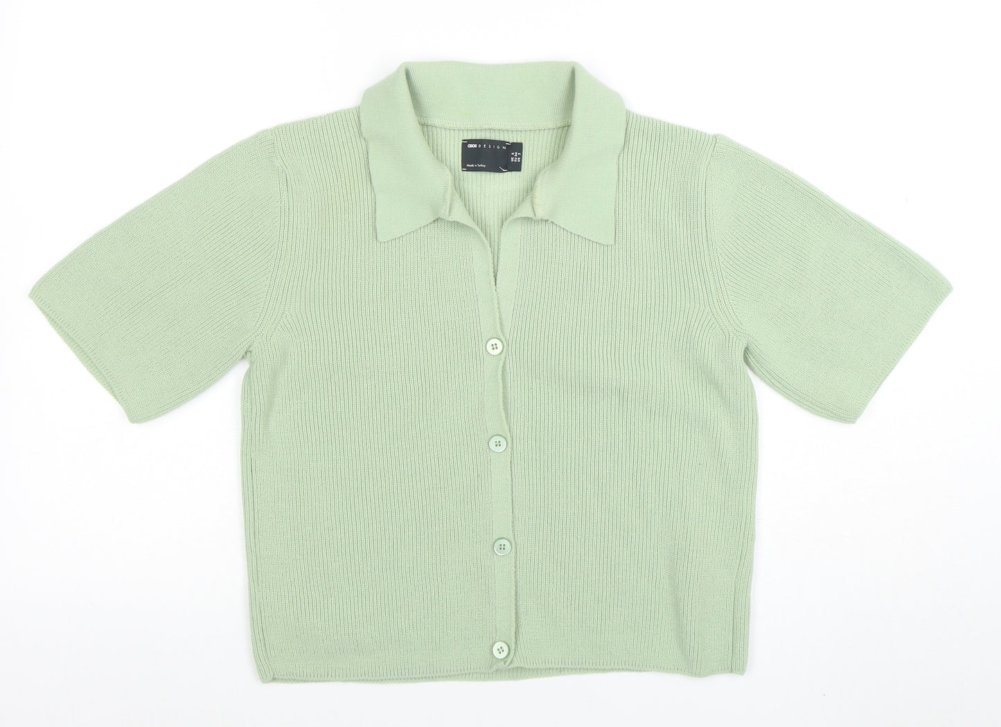 ASOS Design Women's Green Cardigan UK 6 Short Sleeve Collared Knit