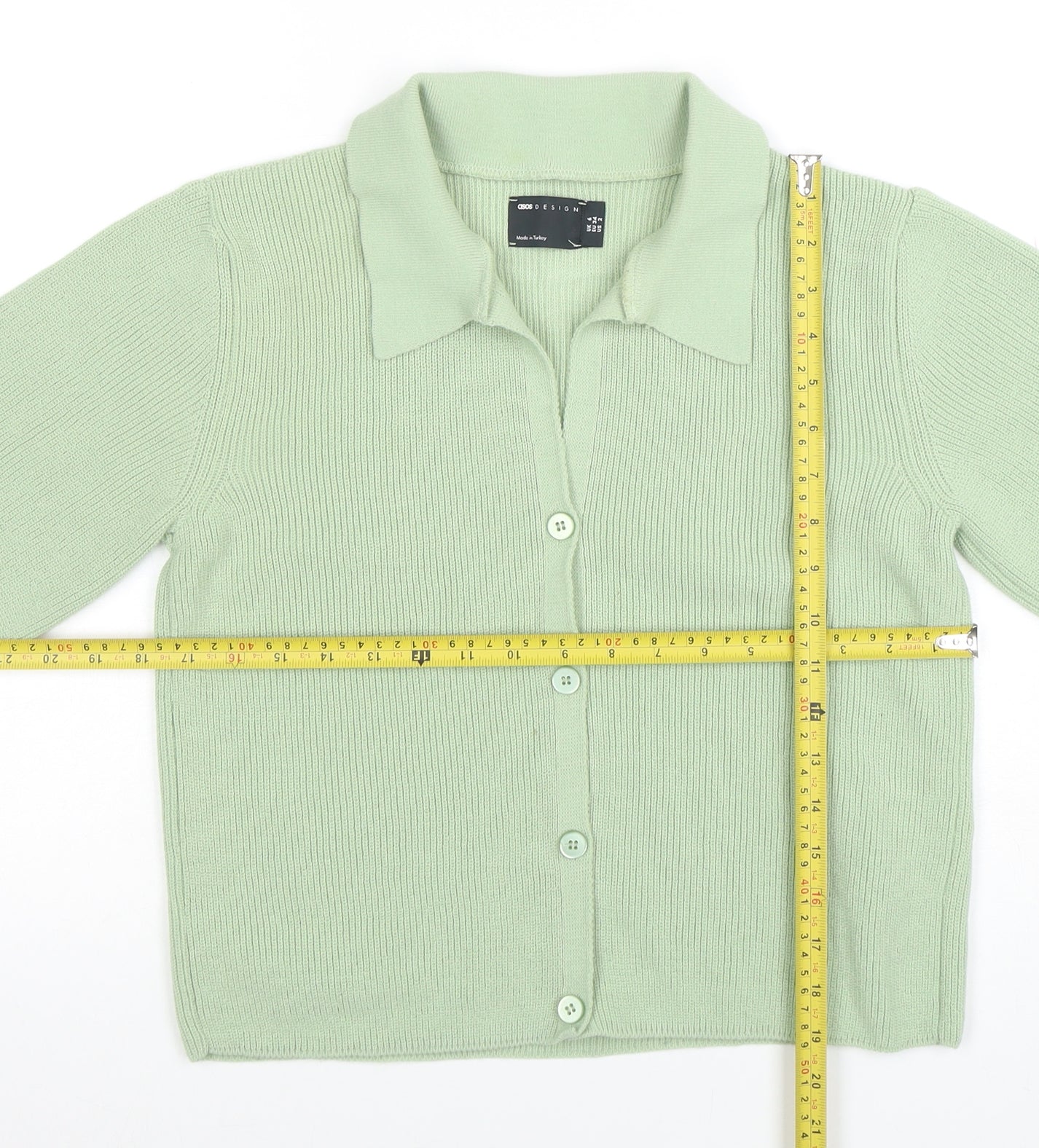 ASOS Design Women's Green Cardigan UK 6 Short Sleeve Collared Knit