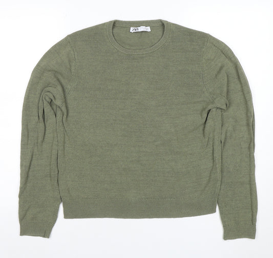 ZARA Women’s Green Cotton Knit Crew Neck Jumper Size M