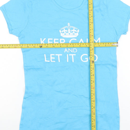 Bella Women's Blue Cotton Crew Neck Quote T-Shirt Size M