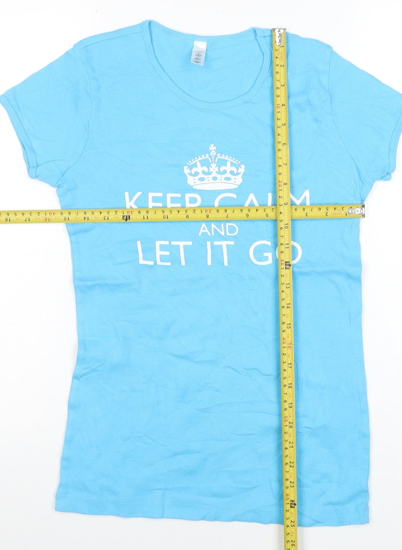 Bella Women's Blue Cotton Crew Neck Quote T-Shirt Size M