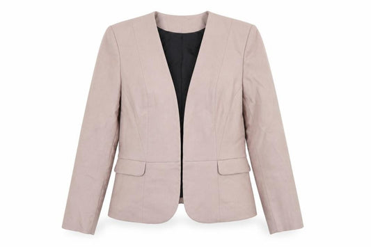 Front view of H&M Women Beige Tailored Suit Jacket, size 12, Regular Fit Blazer