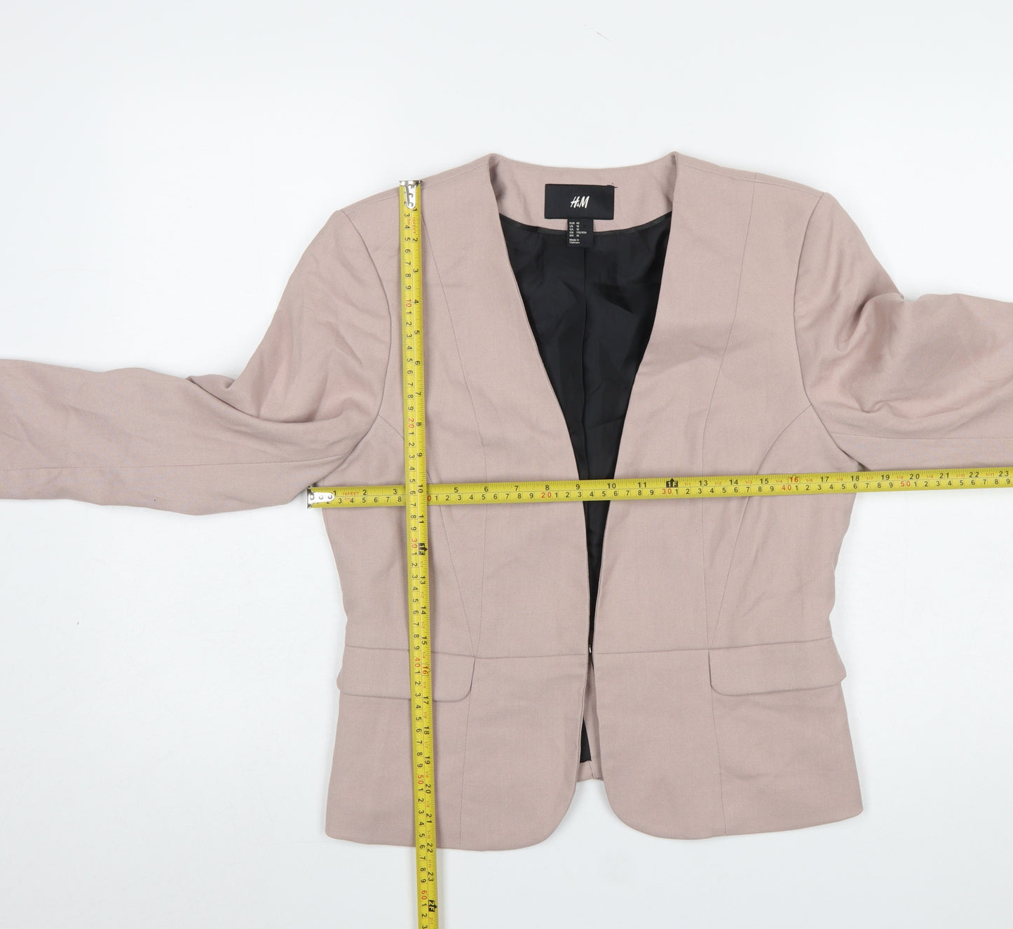 H&M Women Beige Tailored Suit Jacket Size 12 Regular Fit Blazer