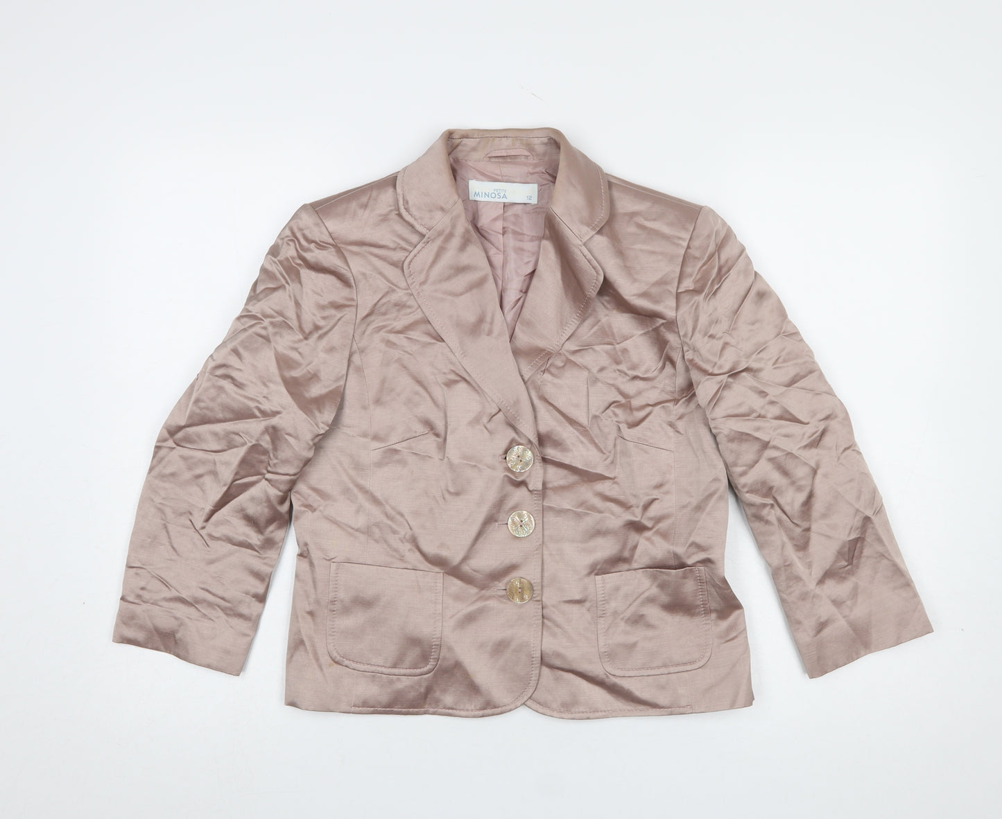 Minosa Petite Women’s Beige Linen Blend 3-Button Blazer UK 12