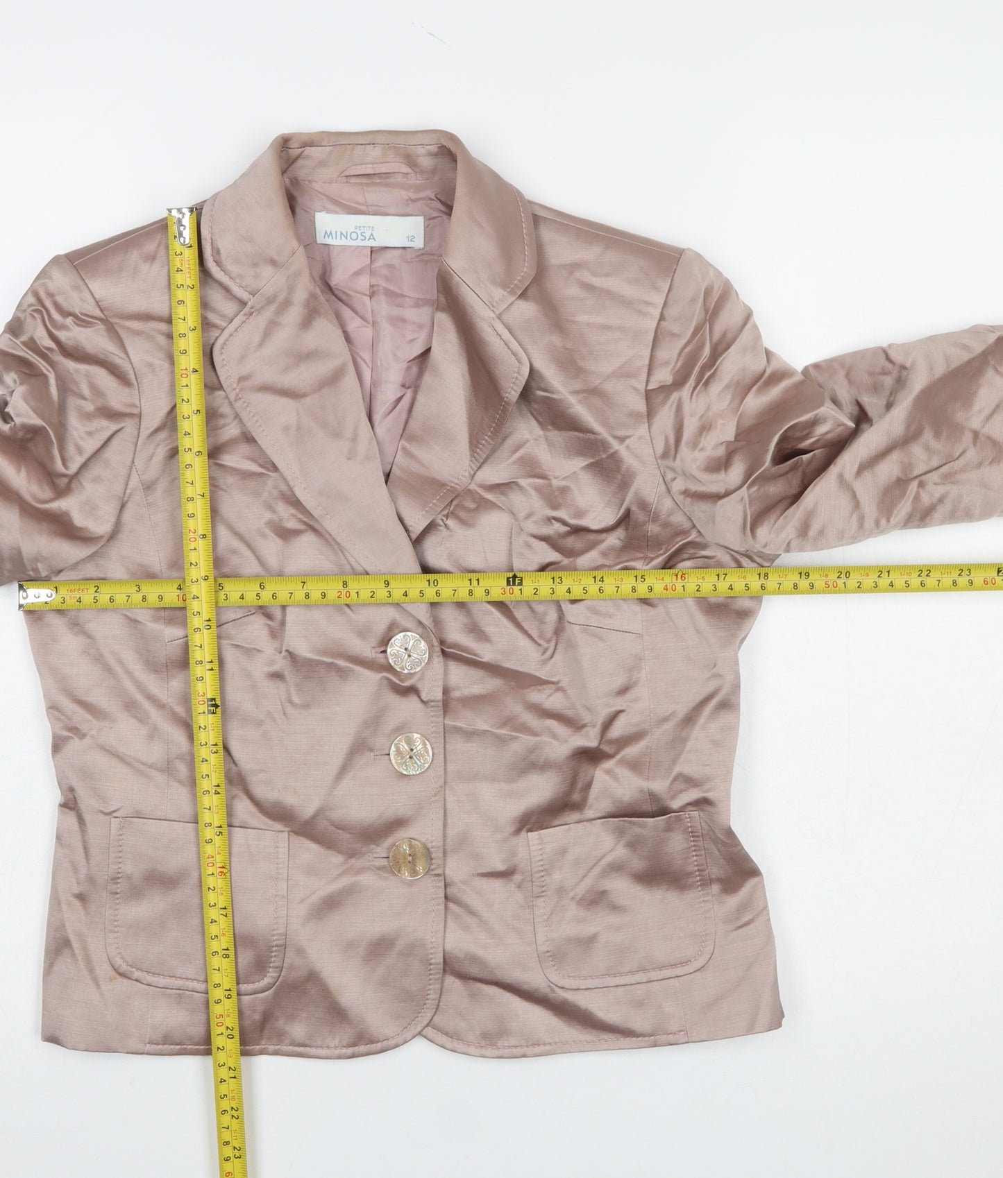 Minosa Petite Women’s Beige Linen Blend 3-Button Blazer UK 12