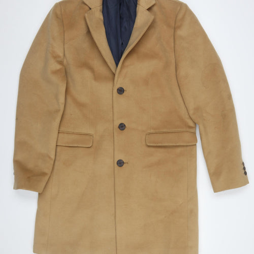 River Island Men's Beige L Mid-Length Overcoat Classic Formal Coat