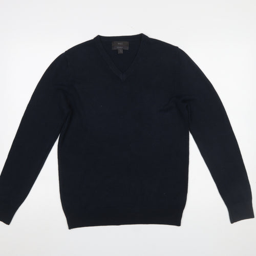 Marks and Spencer Men's Blue V-Neck Acrylic Jumper Size S