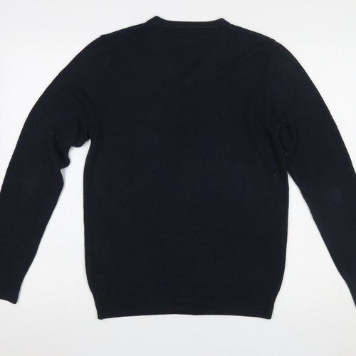 Marks and Spencer Men's Blue V-Neck Acrylic Jumper Size S