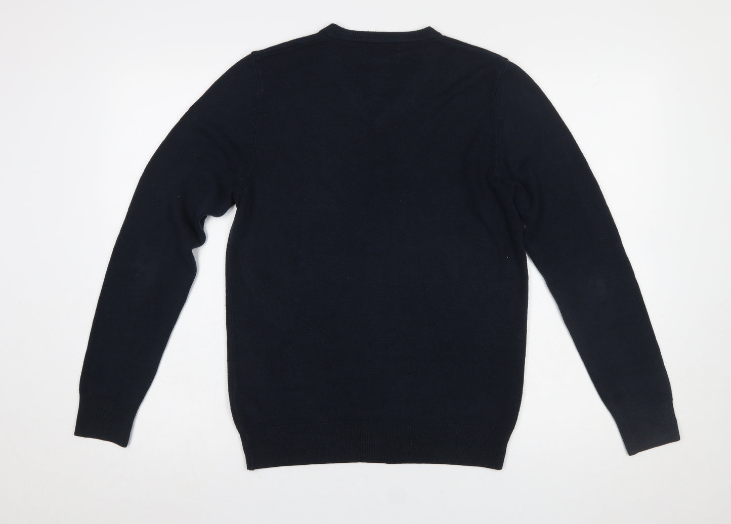 Marks and Spencer Men's Blue V-Neck Acrylic Jumper Size S