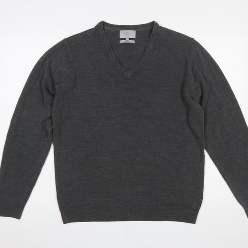 Marks and Spencer Men Grey V-Neck Acrylic Jumper Size L