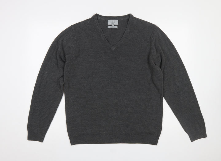 Marks and Spencer Men Grey V-Neck Acrylic Jumper Size L