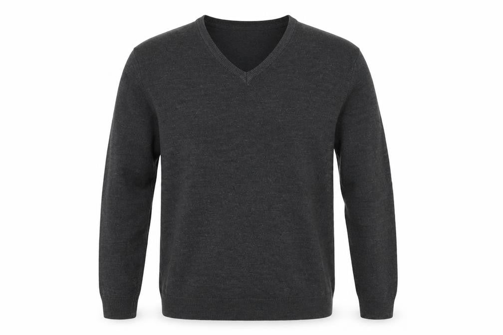 Front view of Marks & Spencer Men Grey V-Neck Acrylic Jumper, size L