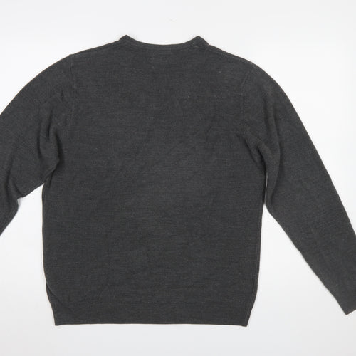 Marks and Spencer Men Grey V-Neck Acrylic Jumper Size L
