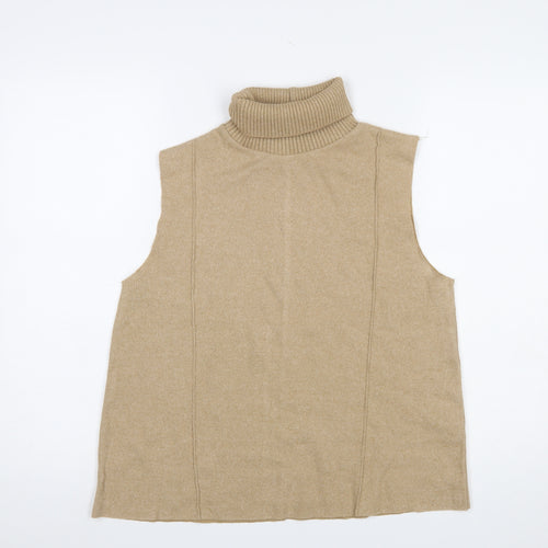 Zara Women Beige Roll Neck Sleeveless Knit Vest Jumper Size 14