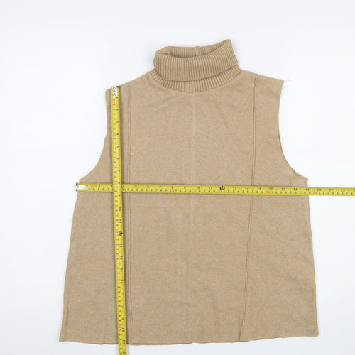 Zara Women Beige Roll Neck Sleeveless Knit Vest Jumper Size 14