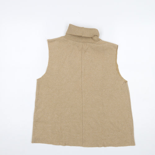 Zara Women Beige Roll Neck Sleeveless Knit Vest Jumper Size 14