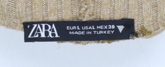 Zara Women Beige Roll Neck Sleeveless Knit Vest Jumper Size 14