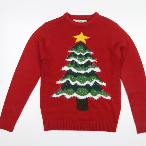 Cedar Wood State Men's Red Christmas Tree Knit Jumper Size S