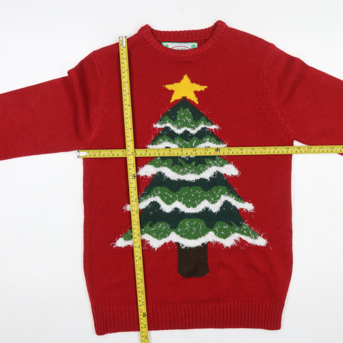 Cedar Wood State Men's Red Christmas Tree Knit Jumper Size S