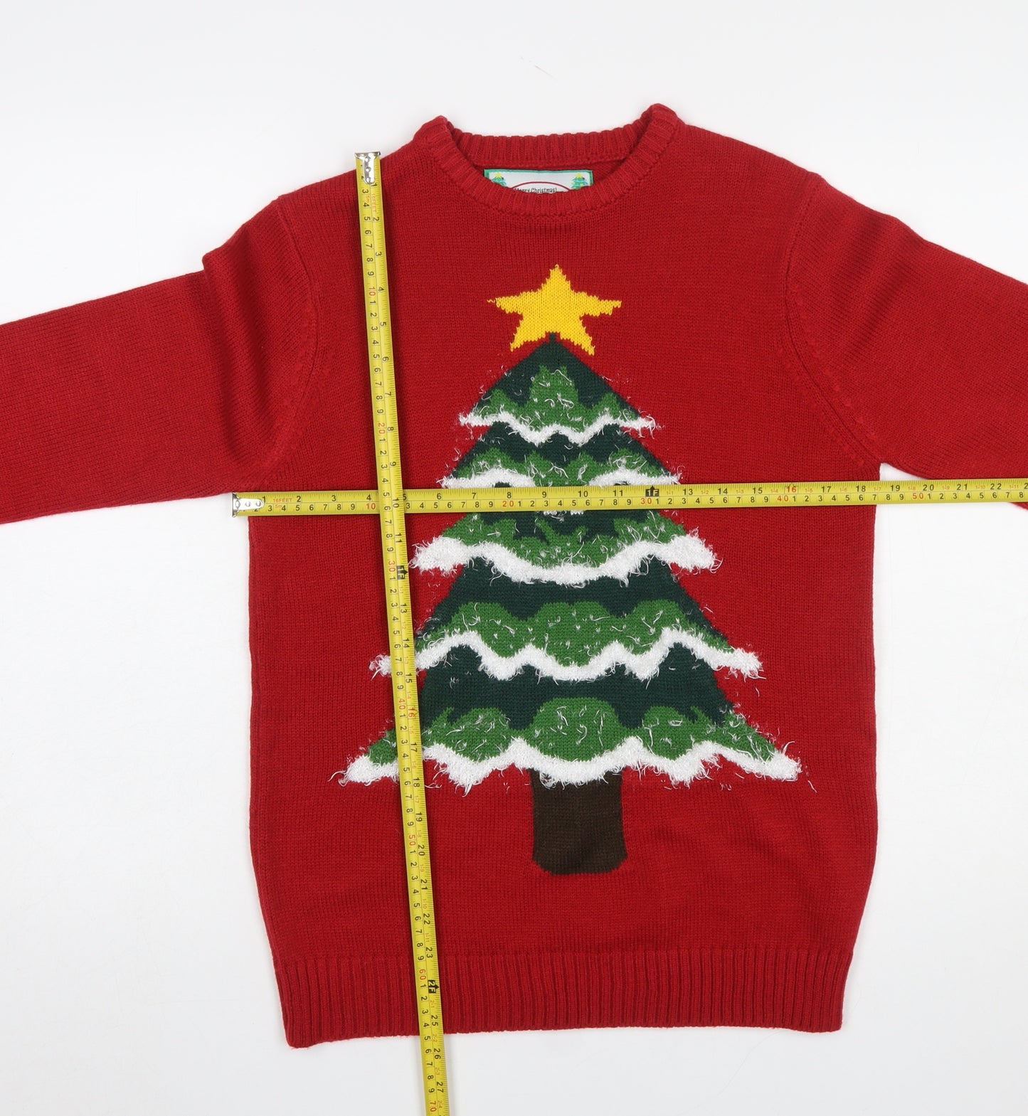 Cedar Wood State Men's Red Christmas Tree Knit Jumper Size S