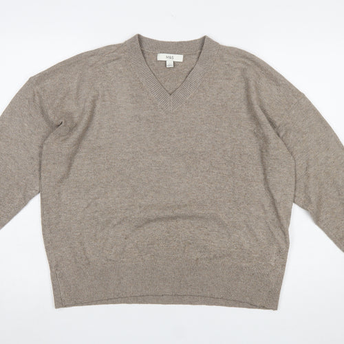 Marks and Spencer Womens Beige V-Neck Knit Pullover Jumper L