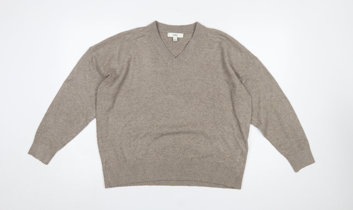 Marks and Spencer Womens Beige V-Neck Knit Pullover Jumper L