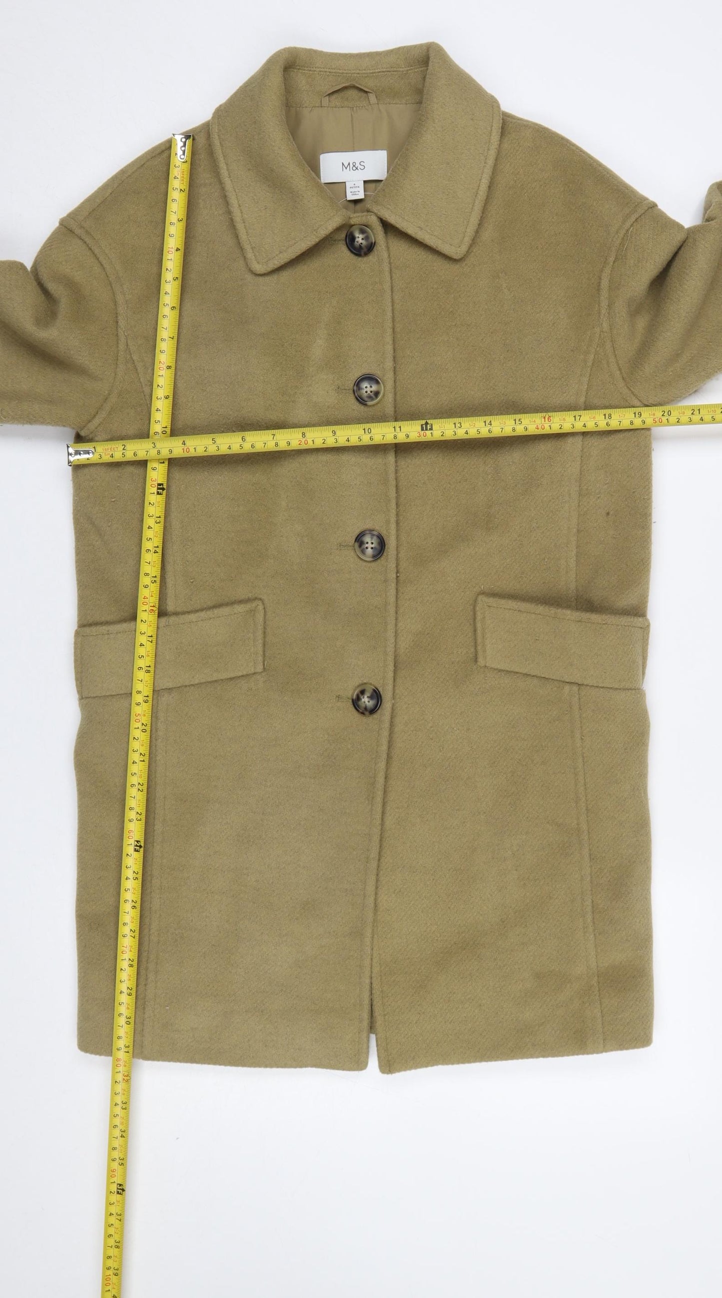 Marks and Spencer Women’s Beige Wool Blend Petite Coat Size 6