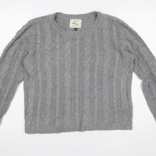 Cotton On Women's Grey Cable-Knit Jumper M Crew Neck Cotton Blend