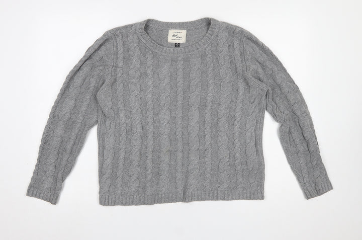 Cotton On Women's Grey Cable-Knit Jumper M Crew Neck Cotton Blend