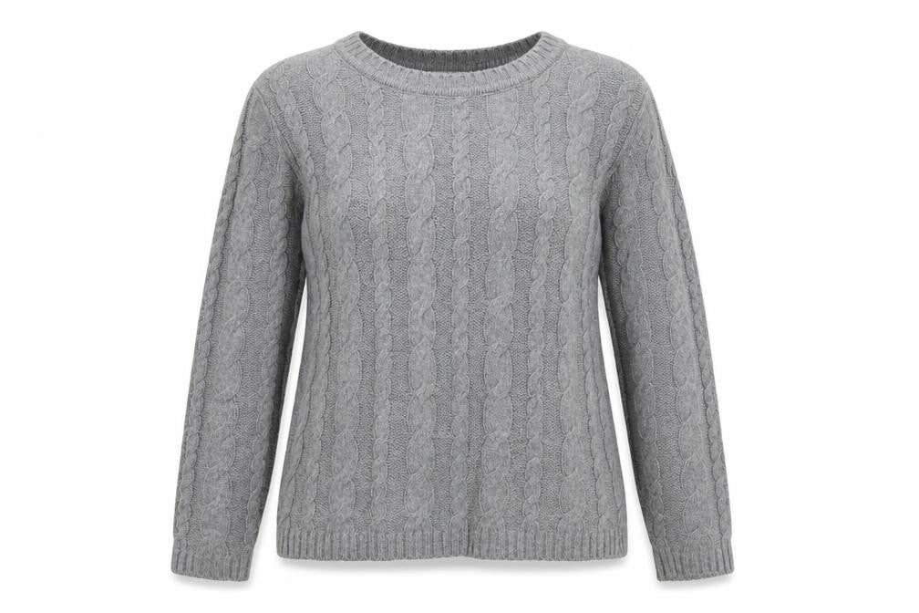 Front view of Cotton On Women's Grey Cable-Knit Jumper M Crew Neck Cotton Blend