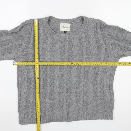 Cotton On Women's Grey Cable-Knit Jumper M Crew Neck Cotton Blend
