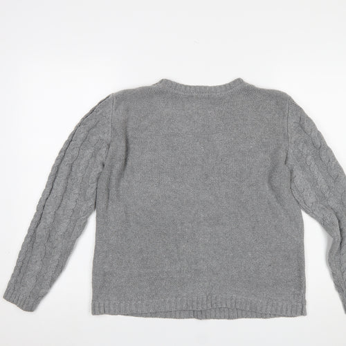 Cotton On Women's Grey Cable-Knit Jumper M Crew Neck Cotton Blend