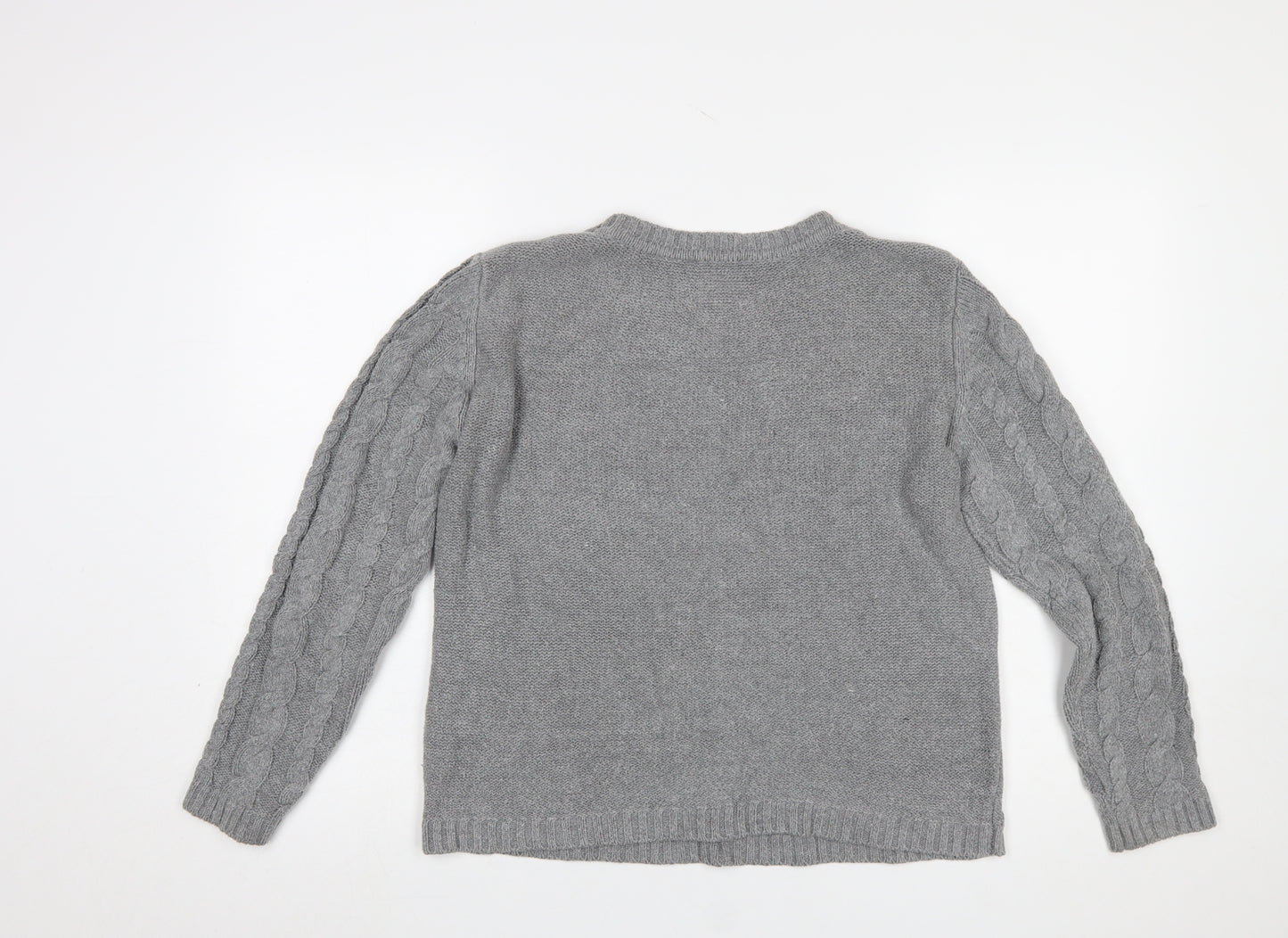 Cotton On Women's Grey Cable-Knit Jumper M Crew Neck Cotton Blend