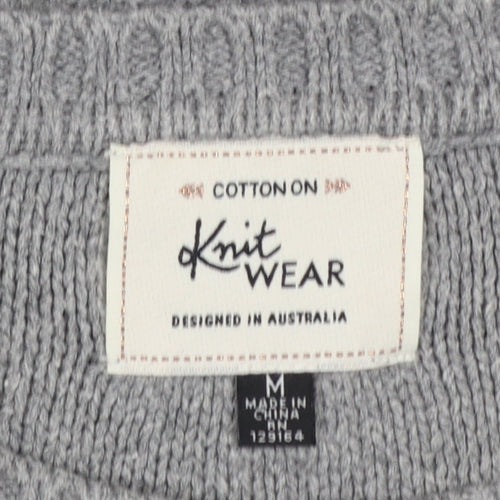 Cotton On Women's Grey Cable-Knit Jumper M Crew Neck Cotton Blend