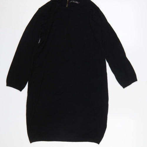 Zara Women Black Mock Neck Knit Tunic Jumper Dress Size 8
