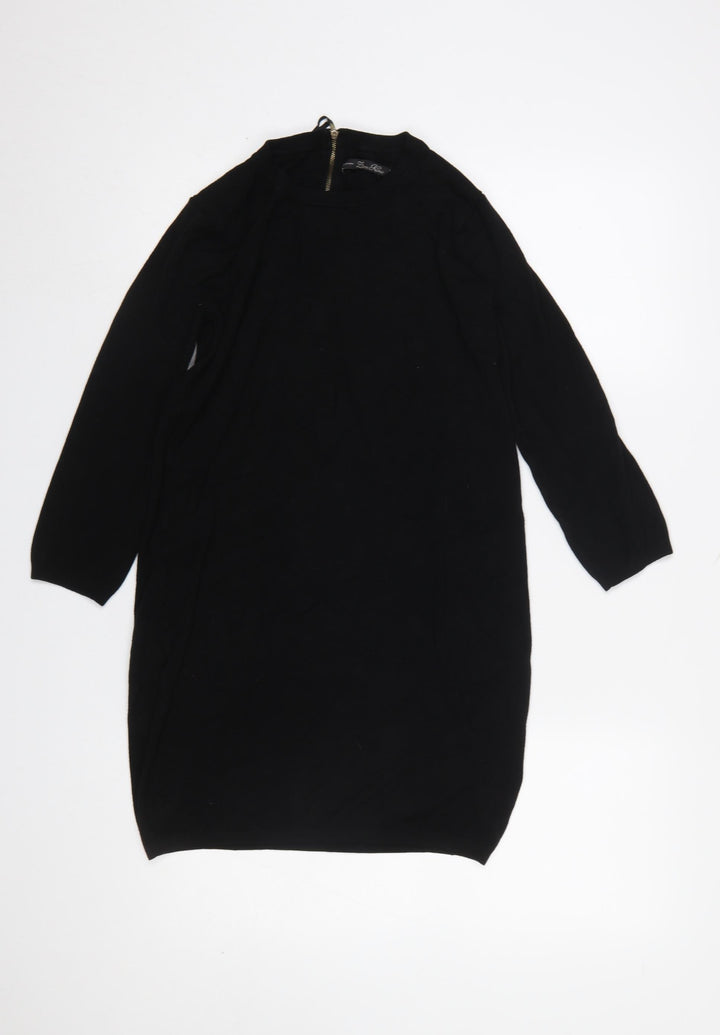 Zara Women Black Mock Neck Knit Tunic Jumper Dress Size 8