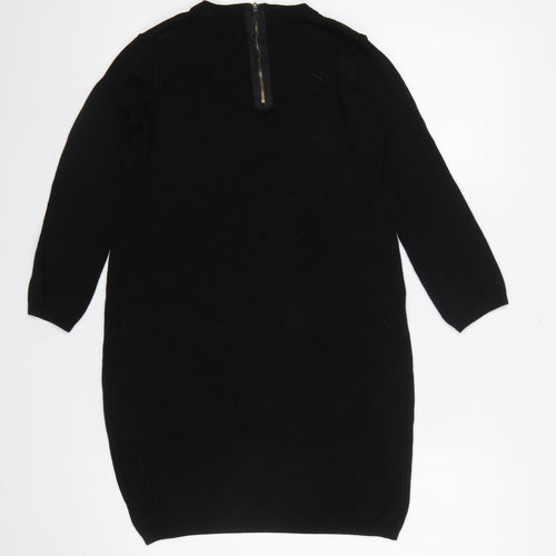 Zara Women Black Mock Neck Knit Tunic Jumper Dress Size 8