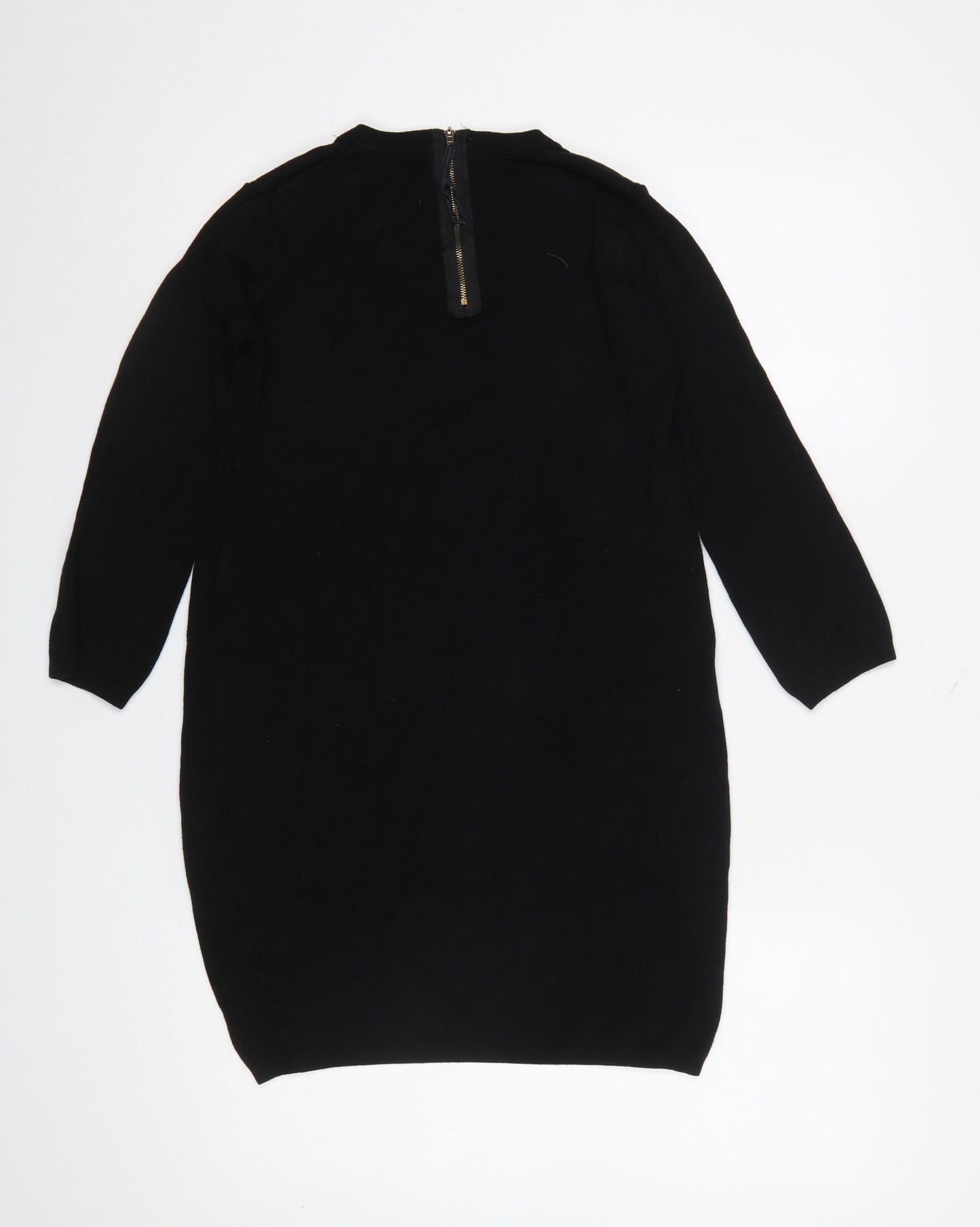 Zara Women Black Mock Neck Knit Tunic Jumper Dress Size 8
