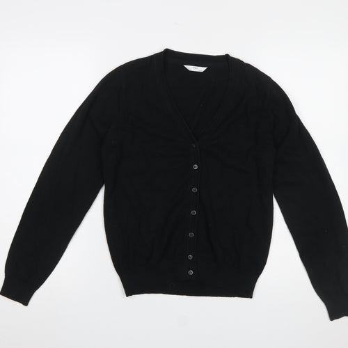 Marks and Spencer Girls Black Cotton V-Neck Cardigan 12-13 Years