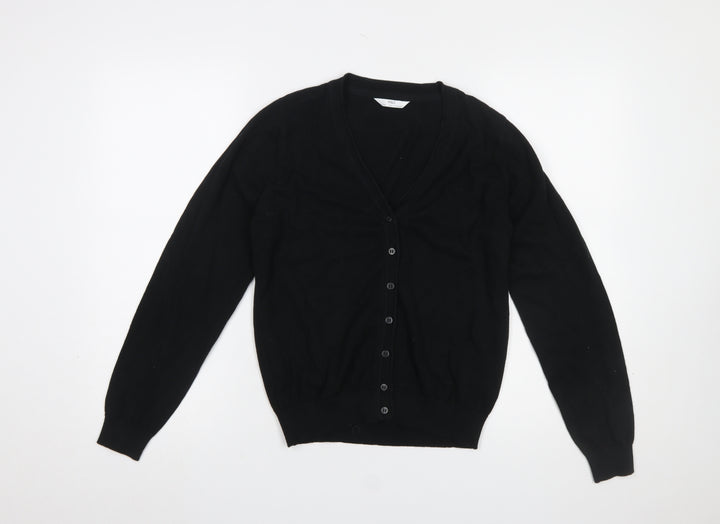 Marks and Spencer Girls Black Cotton V-Neck Cardigan 12-13 Years