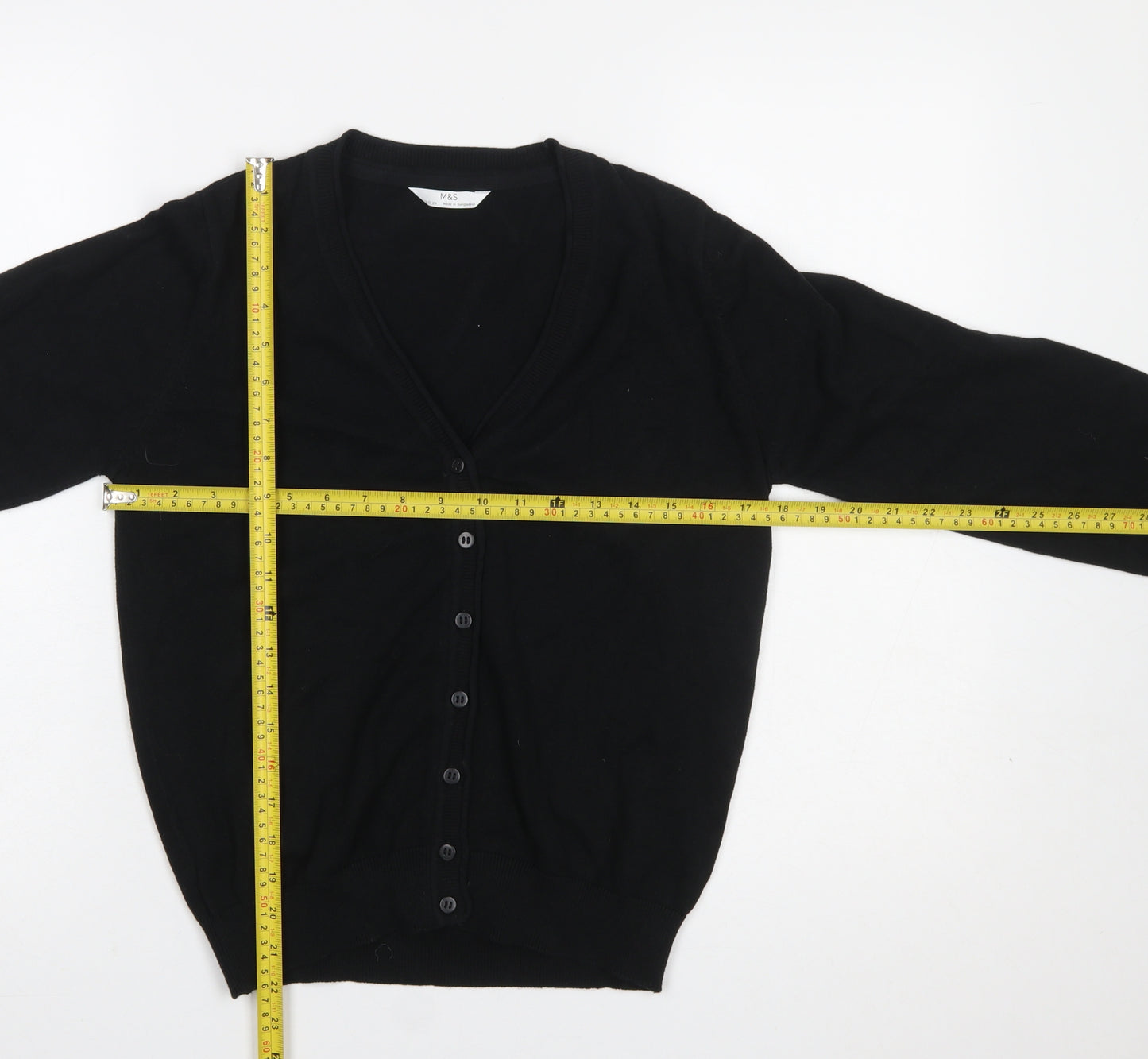 Marks and Spencer Girls Black Cotton V-Neck Cardigan 12-13 Years