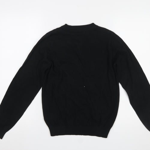 Marks and Spencer Girls Black Cotton V-Neck Cardigan 12-13 Years