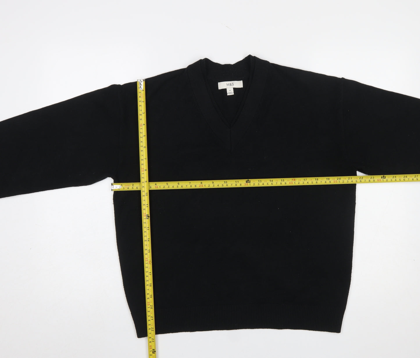 Marks and Spencer Womens Black V-Neck Cotton Jumper Size M