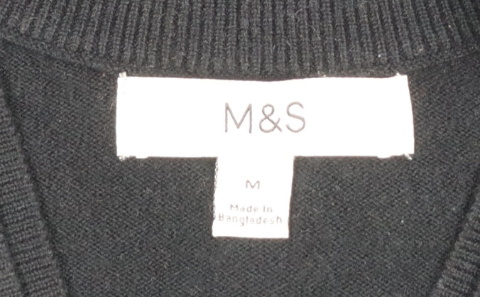 Marks and Spencer Womens Black V-Neck Cotton Jumper Size M