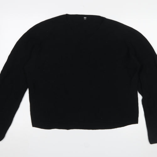 Uniqlo Womens Black Cotton V-Neck Long Sleeve Pullover Jumper M