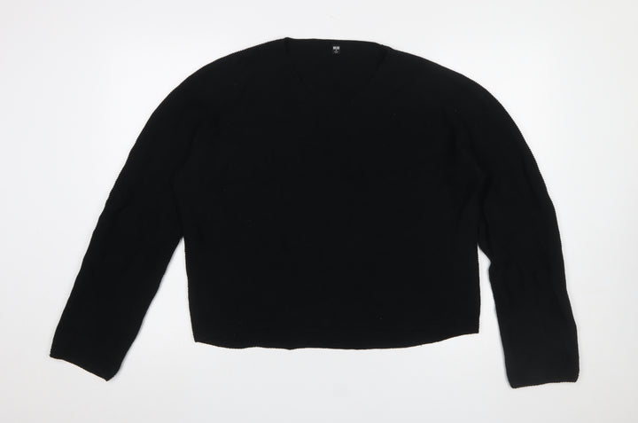 Uniqlo Womens Black Cotton V-Neck Long Sleeve Pullover Jumper M